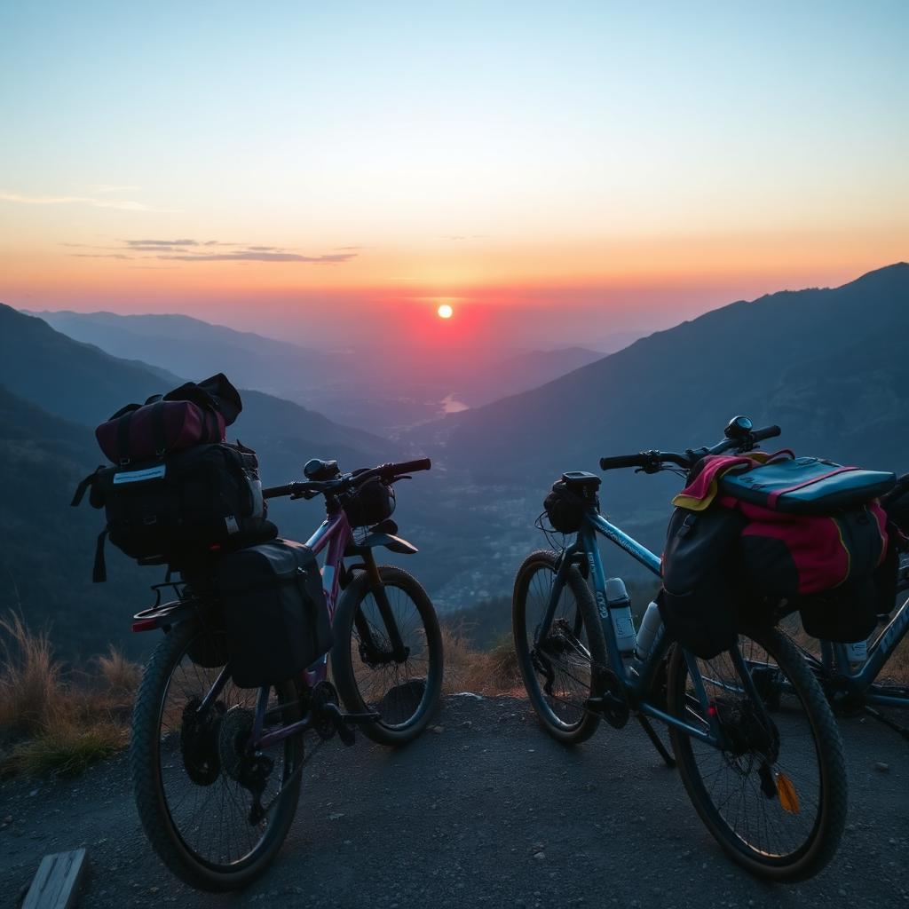 Bikes em mirante ao entardecer